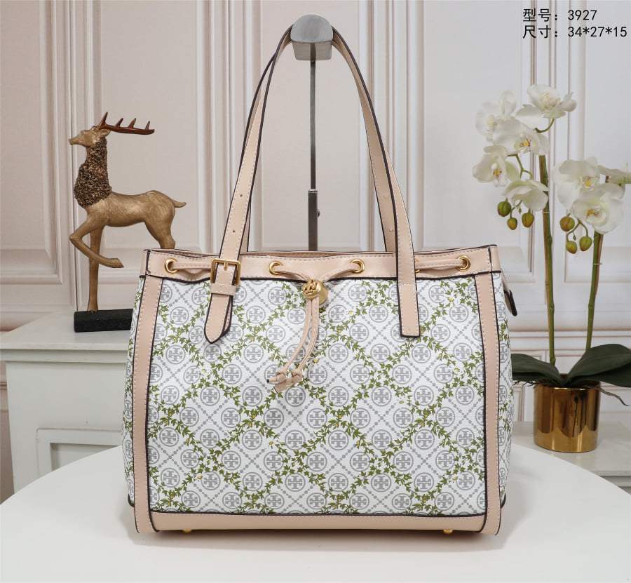 TB3927 Monogram Leather with Floral Tote Bag