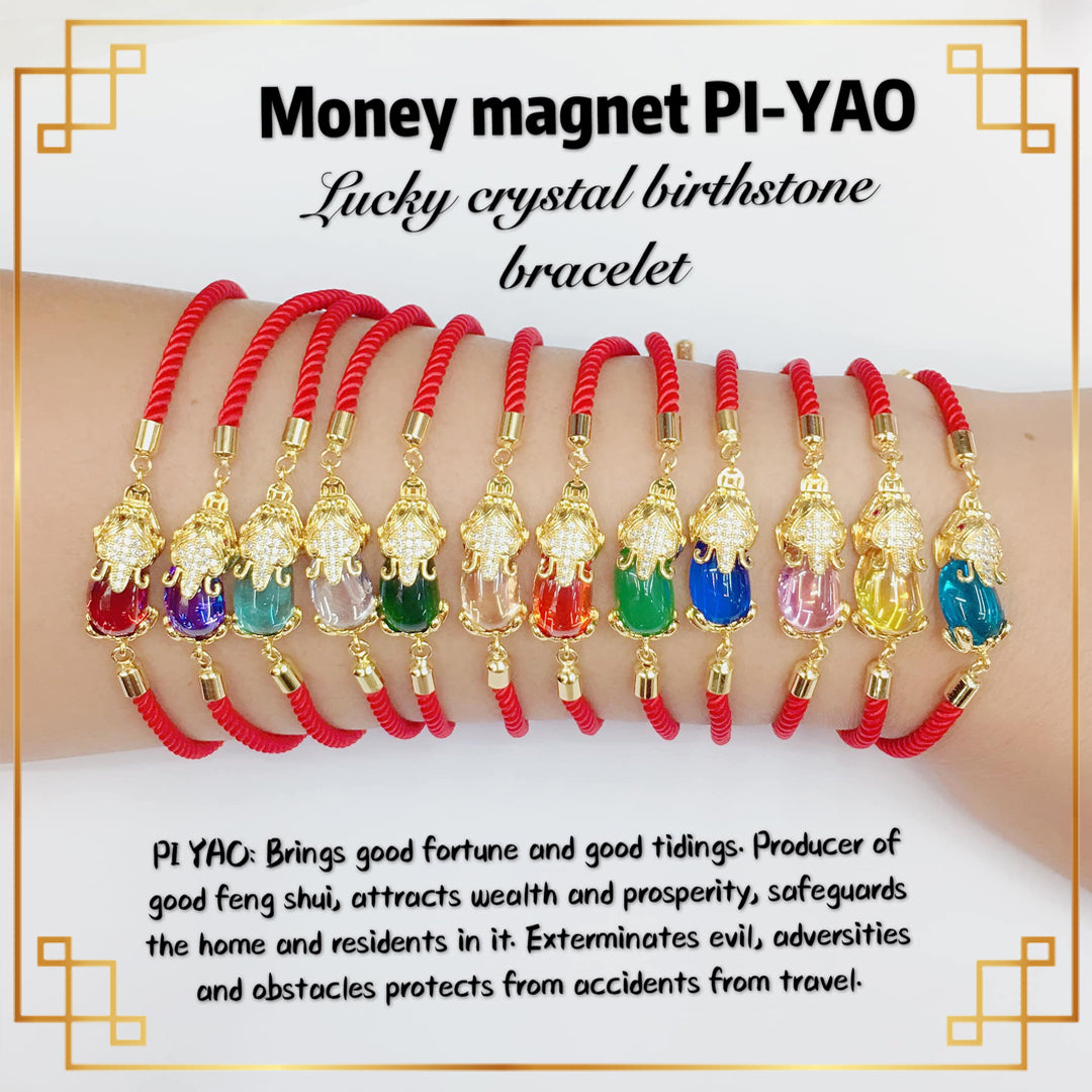 Money Magnet Pi-Yao Birthstone Red Rope Bracelet